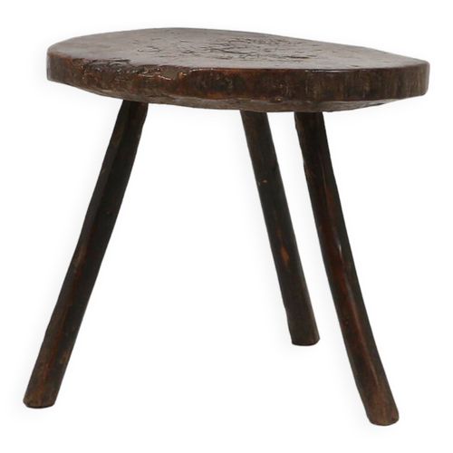 Tabouret Tripode Rustique Et Sculptural En Chne France Vers 1850 Marron