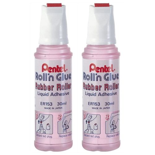 Pentel Lot De 2 Flacons 30ml Colle Liquide Roll'n Glue Rose