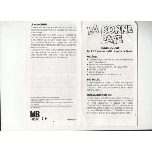 Notice Règle Du Jeu La Bonne Paye