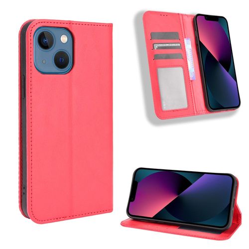 Coque Iphone 13 Mini,Etui Pour Iphone 13 Mini,Coque En Cuir Vintage Pour Iphone 13 Mini,Étui À Rabat Pour Iphone 13 Mini,Rouge