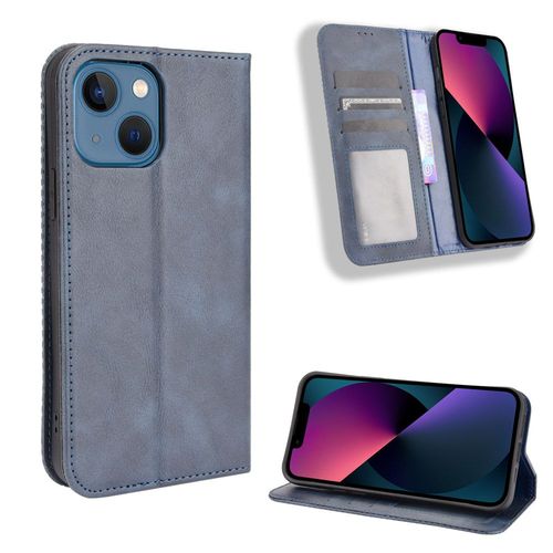 Coque Iphone 13 Mini,Etui Pour Iphone 13 Mini,Coque En Cuir Vintage Pour Iphone 13 Mini,Étui À Rabat Pour Iphone 13 Mini,Bleu