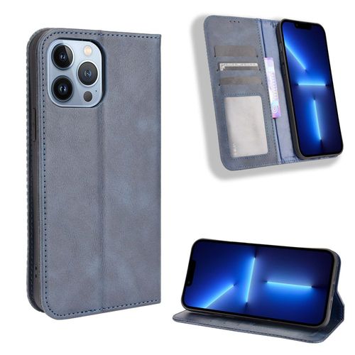 Coque Iphone 13 Pro Max,Etui Pour Iphone 13 Pro Max,Coque En Cuir Vintage Pour Iphone 13 Pro Max,Étui À Rabat Pour Iphone 13 Pro Max,Bleu