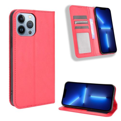 Coque Iphone 13 Pro,Etui Pour Iphone 13 Pro,Coque En Cuir Vintage Pour Iphone 13 Pro,Étui À Rabat Pour Iphone 13 Pro,Rouge