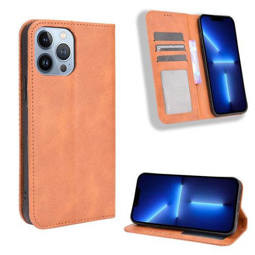 Coque Iphone 13 Pro Max,Etui Pour Iphone 13 Pro Max,Coque En Cuir Vintage Pour Iphone 13 Pro Max,Étui À Rabat Pour Iphone 13 Pro Max,Marron