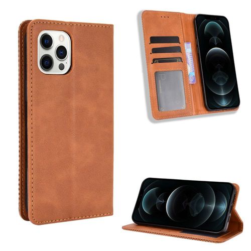 Coque Iphone 12 Pro Max,Etui Pour Iphone 12 Pro Max,Coque En Cuir Vintage Pour Iphone 12 Pro Max,Étui À Rabat Pour Iphone 12 Pro Max,Marron