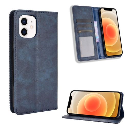 Coque Iphone 12 Mini,Etui Pour Iphone 12 Mini,Coque En Cuir Vintage Pour Iphone 12 Mini,Étui À Rabat Pour Iphone 12 Mini,Bleu