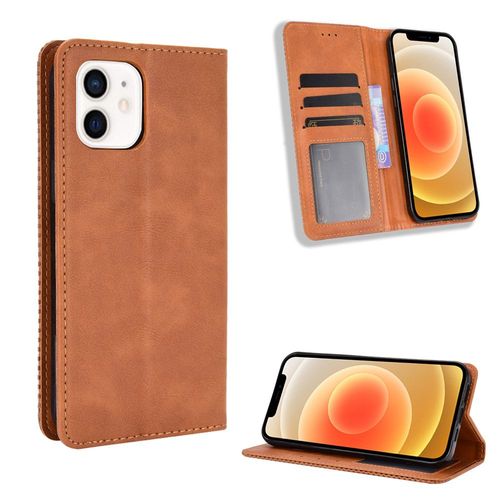 Coque Iphone 12 Mini,Etui Pour Iphone 12 Mini,Coque En Cuir Vintage Pour Iphone 12 Mini,Étui À Rabat Pour Iphone 12 Mini,Marron