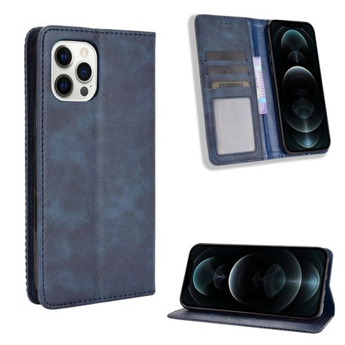 Coque Iphone 12 Pro Max,Etui Pour Iphone 12 Pro Max,Coque En Cuir Vintage Pour Iphone 12 Pro Max,Étui À Rabat Pour Iphone 12 Pro Max,Bleu