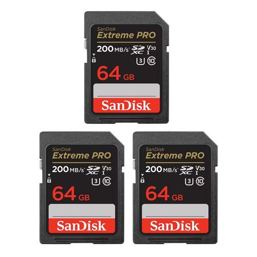 3pcs SANDISK Extreme Pro 64Go Carte Mémoire SDHC/SDXC 200Mo/S 90Mo/S UHS-I version 2022