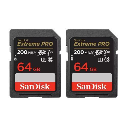 2pcs SANDISK Extreme Pro 64Go Carte Mémoire SDHC/SDXC 200Mo/S 90Mo/S UHS-I version 2022