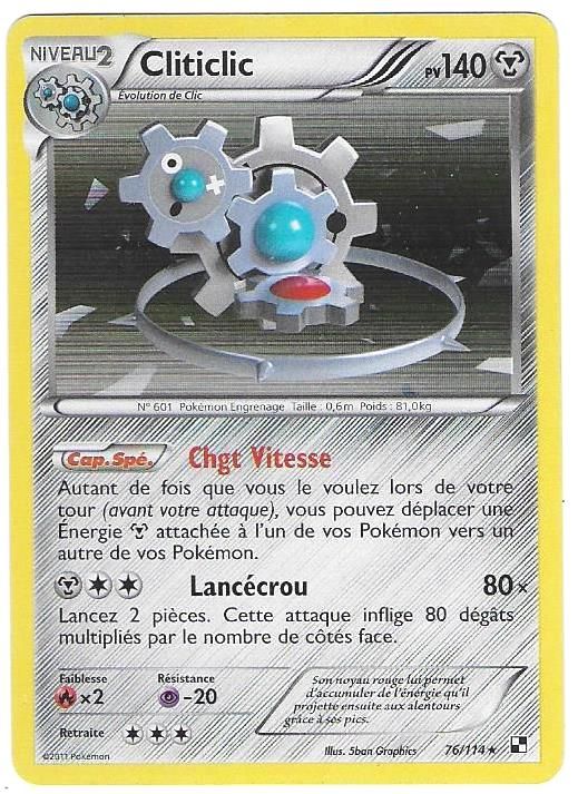 Cliticlic 76/114 - 140pv - Noir Et Blanc - Rare Carte Pokemon Holo Française