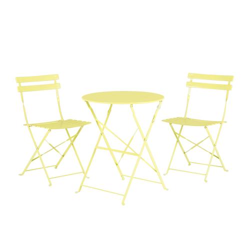 Salon De Jardin Bistrot Table Et 2 Chaises En Acier Vert Citron Fiori