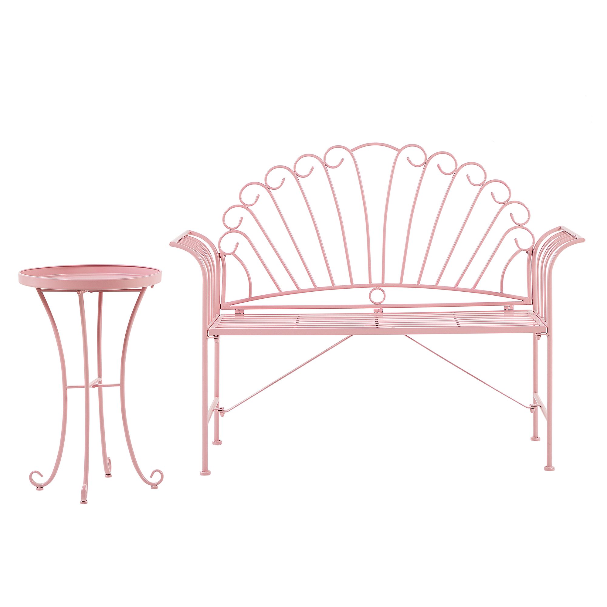 Ensemble De Jardin Banc Et Petite Table En Métal Rose Cavinia