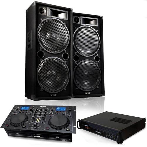PACK SONO Complet 4000W PRO DJ MAX-215 Full Range 4x38cm + Ampli XGA2000 +  Lecteur Combo Professionnel CD USB + Câbles