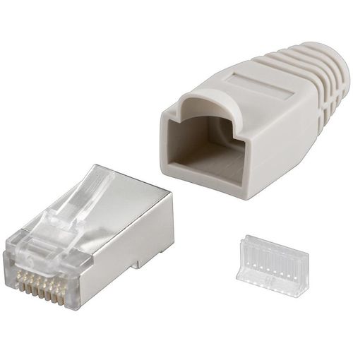 Goobay Fiche CAT 5e RJ45 blindée avec soufflet de décharge de traction, gris