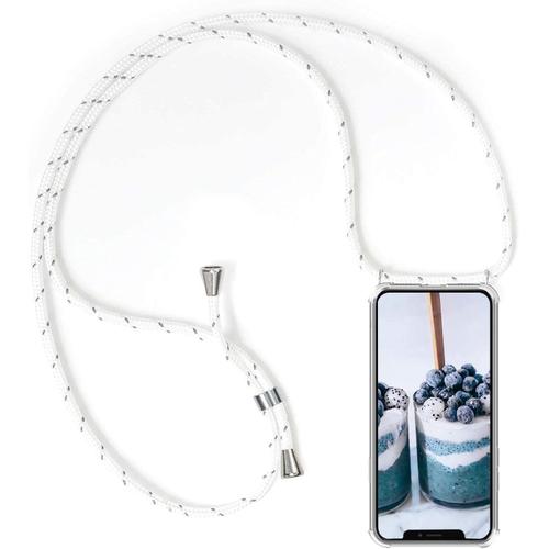 Beekcase Coque Pour Xiaomi Mi Cc9 Transparent Housse Tpu Etui Souple Lanière Avec Cordon Réglable Longueur Chaîne Etui De Téléphone Avec Cordon Lanyard Case Tpu Bumper Pour Xiaomi Mi 9 Lite,Blanc