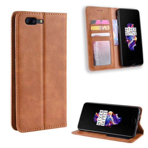 Coque Oneplus 5,Etui Pour Oneplus 5,Coque En Cuir Vintage Pour Oneplus 5,Étui À Rabat Pour Oneplus 5,Marron