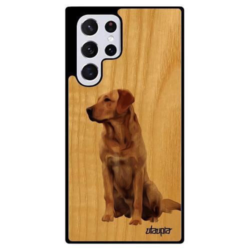 Coque Pour Samsung S22 Ultra Bois Silicone Chien Rigide Animaux Chiot Etui Golden Retriever Animal Portable Beige Originale Galaxy