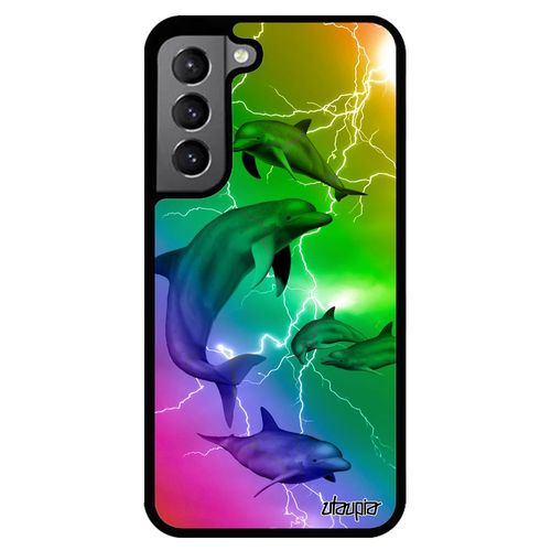 Coque Samsung Galaxy S22 Silicone Dauphin Original Multicolore Animal Mer Marin Marsouin Arc En Ciel Souple Eclair Jaune Housse De