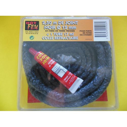 Joint 2.50 m insert cheminée noir diam. 12 mm + 1 tube de colle