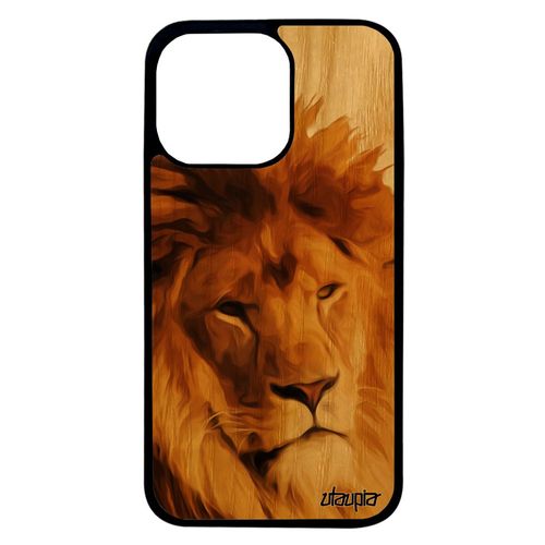 Coque Iphone 13 Pro En Bois Silicone Lion Animaux Lionne Souple 4g Fauve Nature De Protection Design Roi Animal Housse Beige
