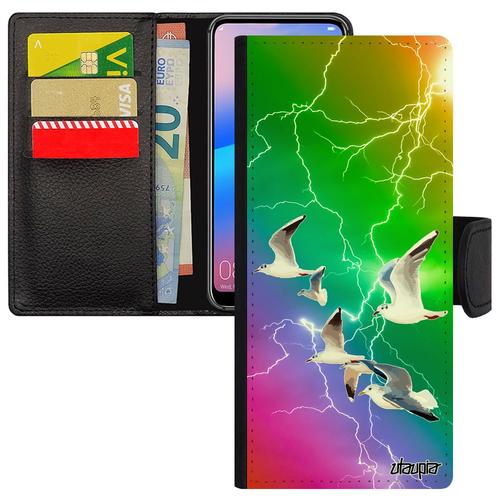 Coque Oiseaux Mouettes Pour Redmi Note 10 Rabat Porte Cartes Orage Mer Etui Antichoc Eclair Animal Marin Smartphone Nature De Xiaomi