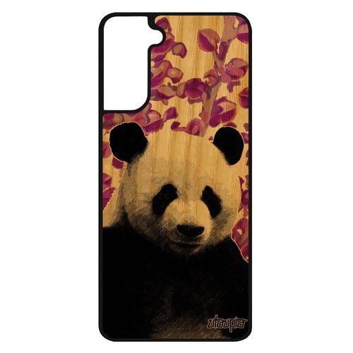Coque Panda Galaxy S21 Fe En Bois Veritable Et Silicone Smartphone Nature Design Bumper Ours Geant Animal Ecologie Portable Samsung