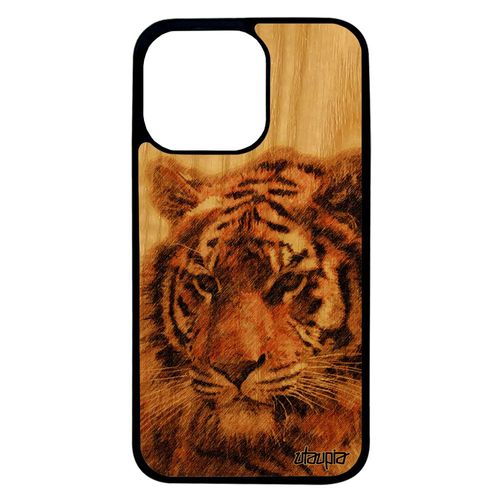 Coque Silicone Tigre Antichoc Iphone 13 Pro Bois Felin De Tasmanie Portable Fauve Animal Predateur Dessin Nature Design Marron