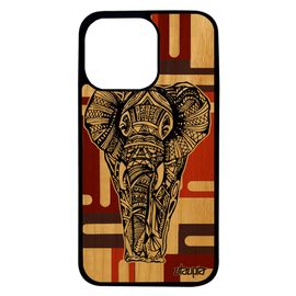Coque En Bois Iphone 13 Pro Silicone Elephant Noir Et Blanc Femme Tribal Souple Dessin Noir Geometrique Design Ethnique Marron