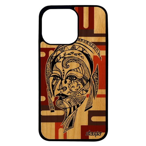 Coque Pour Iphone 13 Pro Bois Silicone Femme Antichoc Cube Mobile Marron Fantaisie Feerique Dessin Azteque Etui Animaux Tribal