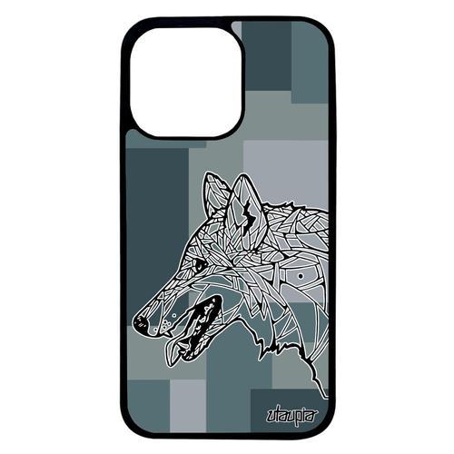 Coque Iphone 13 Pro Silicone Loup Alpha Ethnique Carré Hiver Cube Etui Gris Femme Chien Graphique Antichoc Animal Motif Tribal