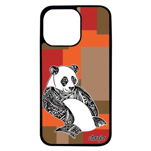 Coque Telephone Iphone 13 Pro Silicone Panda Geometrique Marron Ethnique Dessin Tribal Carré Etui Mobile Asie Fantaisie Cube