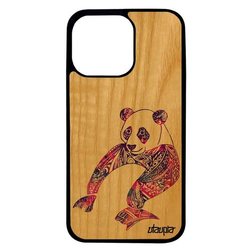 Coque Pour Iphone 13 Pro En Bois Silicone Panda Fille Tribal Etui Couleur Azteque Animaux Multicolore Smartphone Pastel Violet