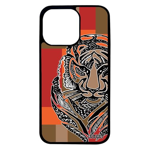 Coque Pour Iphone 13 Pro Silicone Tigre Tribal Marron Carré Fauve Felin Geometrique Rigide Cube Telephone Jolie Jungle Housse