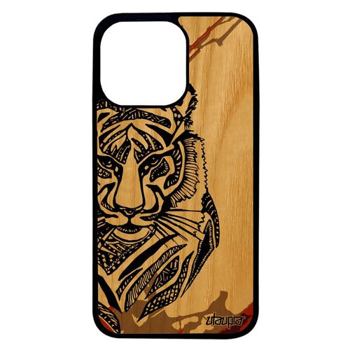 Coque Silicone Antichoc Iphone 13 Pro Bois Tigre Cover Bengal Telephone Portable Marron Dessin Ethnique Coloré Smartphone Art