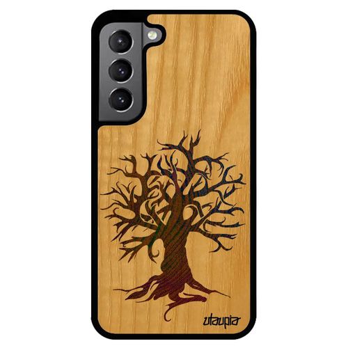 Coque En Bois Naturel Peinture Arbre Samsung S22 Et Silicone Sm-S901e Rigide Housse Jaune Ecologie De Vie Dessin Nature Ecolo Galaxy