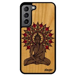 Coque En Bois Bouddha Pour Galaxy S22 Silicone Inde Ethnique Case Unique Portable Bouddhisme Statue Violet Pochoir Rosace De Samsung