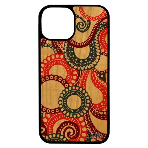 Coque Bois Motif Cachemire Telephone Iphone 13 Silicone Noir Dessin Design Unique Antichoc Indienne Coloré Fantaisie Indien De