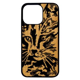 Coque Silicone Pour Iphone 13 Pro En Bois Chat Bicolore Gris Peinture Femme Petit Chaton Noir Et Blanc Bumper 4g Felin Mignon