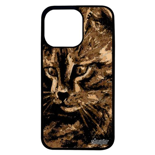 Coque Antichoc Iphone 13 Pro Silicone Chat Peinture Huile Mignon Souple Petit Portable Telephone Chaton Motif Marron Metal Art
