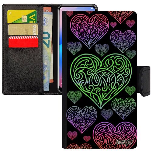 Coque Rabat Iphone 13 Mini Cuir Portefeuille CUr 4g Etui Motif Love 256 Go Cadeau Saint Valentin Amour Housse Bumper Vert Pu