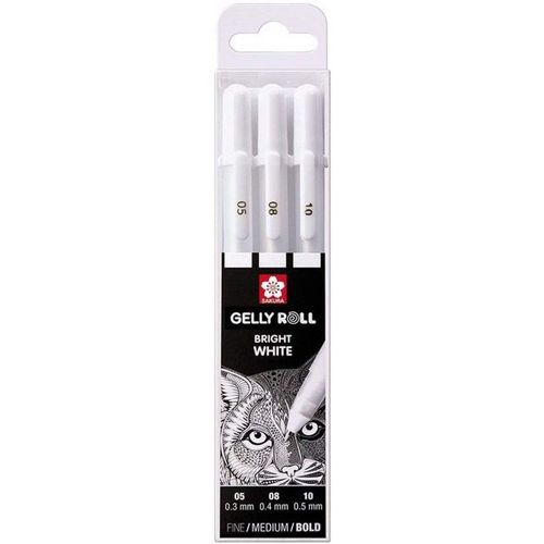 Etui De 3 Stylos Sakura Gelly Basic White - Blanc - 0,3/0,4/0,5 Mm -Sakura