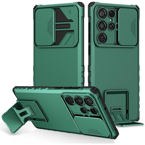 Vanbeek-Z Compatible Avec Coque Samsung S22 Ultra Antichoc Anti-Rayures Housse Avec Cache Camera Coque Samsung Galaxy S22 Ultra Dur Pc Protection Housse Avec Support (Samsung S22 Ultra, Vert Foncé)Z531