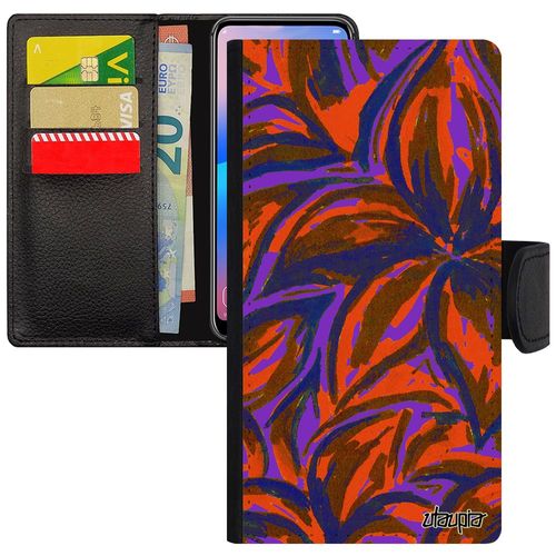 Coque À Rabat Iphone 13 Mini Porte Cartes Fleurs Nature Floral Case Fond Bleu Etui Feuille Design Peinture Cover Leather 4g En