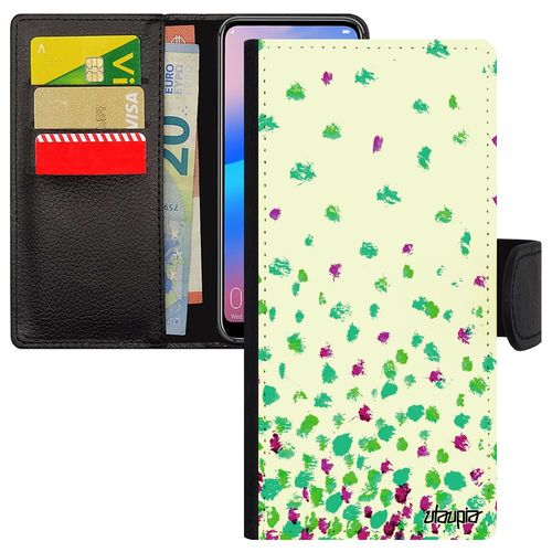 Coque Confettis Pois Iphone 13 Pro Max Simili Cuir Portefeuille Mobile Romantique Design Fond Jolie Petales Vert Antichoc Etui
