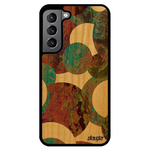 Coque Pour Galaxy S22 Bois Silicone Peinture Abstrait Ronds Motif Artisanal Art Coloré Design Portable 4g Jaune Texture Case Samsung