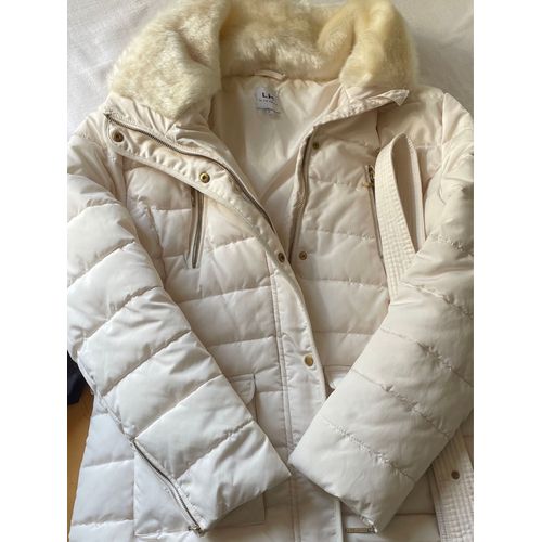 Doudoune Blanche La Halle Avec Col Fausse Fourrure. Taille L, Très Bon État.