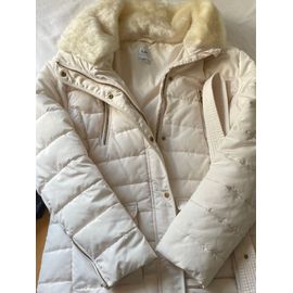 Doudoune Blanche La Halle Avec Col Fausse Fourrure. Taille L, Très Bon État.
