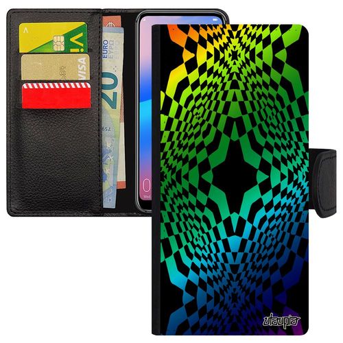 Coque Pour Iphone 13 Pro Max Cuir Portefeuille Porte Cartes Illusion D'optique Arc En Ciel Mirage Multicolore Vert Effet Etui