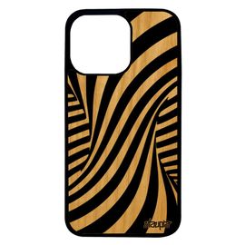 Coque Pour Iphone 13 Pro En Bois Silicone Illusion D'optique 3d Etui Noir Design Mirage Art Visuel Personnalisé Noir Et Blanc